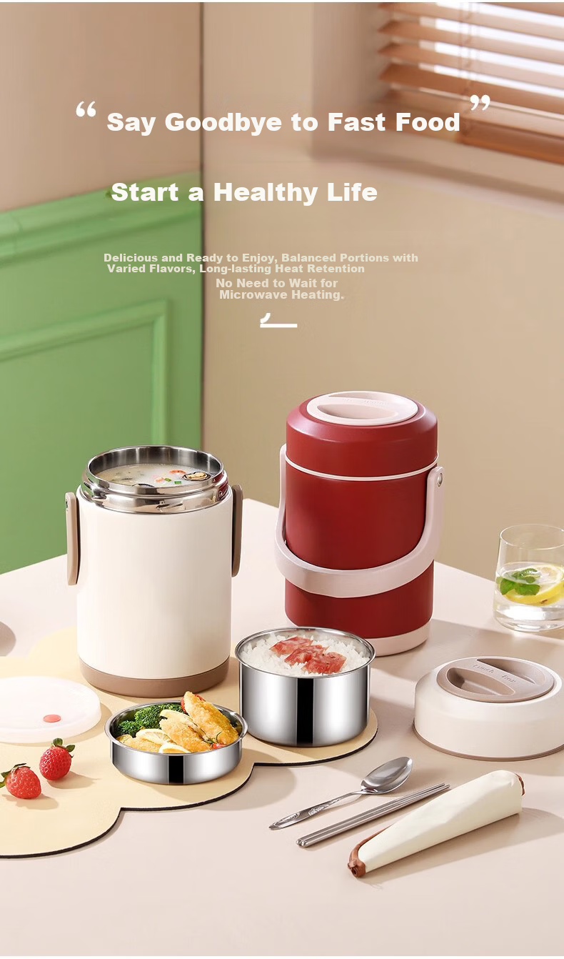 Licheers Insulated Lunch Box, Stainless Steel Thermos, Three-Layer Large Capacity, Extra Long Insulated Food Container, for Office Workers, Soup Insulation Box 13