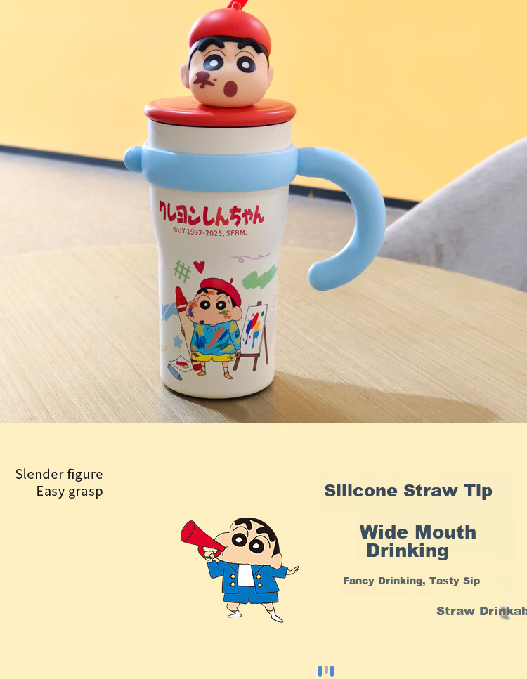Crayon Shin-chan Jumbo Straw Insulated Tumbler Large Capacity Water Bottle High-Value Portable Ice Mug Birthday Gift for Women 7