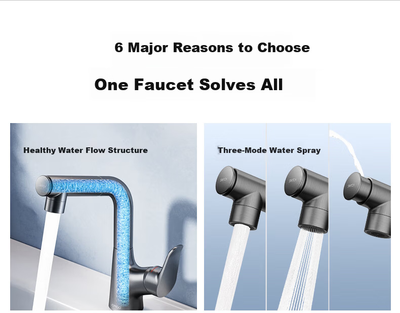 JOMOO Basin Faucet Gun Gray Pull-Out Hot and Cold Full-Range Bathroom Sink Faucet 32710-649/HBS-Z 5