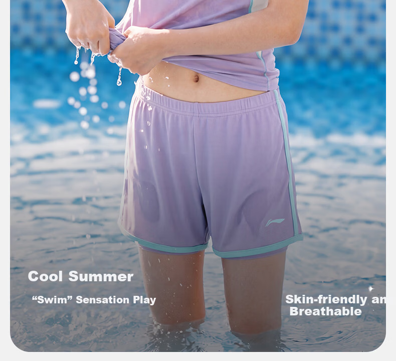 LI-NING Kids Girls Two-Piece Short Sleeve Breathable Youth Swimwear 1431 Blue Purple Size 140 2