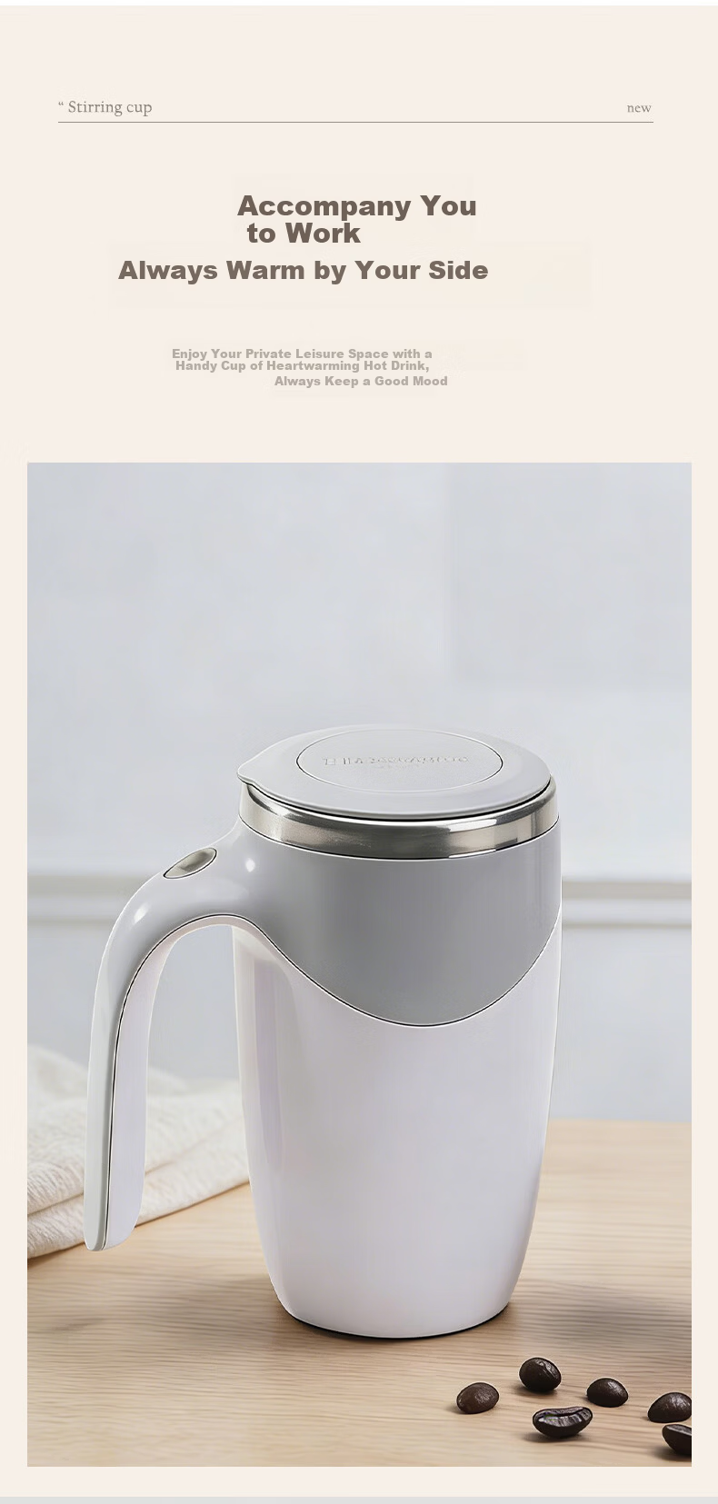 IJARL Automatic Stirring Cup Electric Coffee Mug Magnetic Electric Grinding Cup Rechargeable Gray White 3