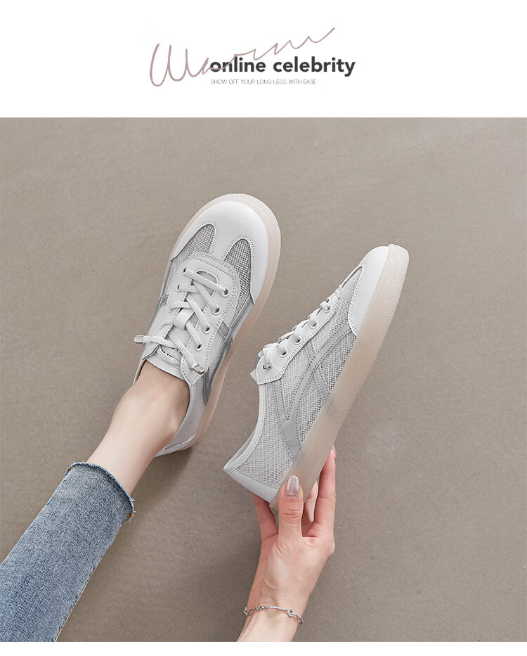 ZHR Women's Shoes, Summer New Style Mesh Breathable White Sneakers, Genuine Leather Training Sports Shoes for Women, A67E White Blue Size 37 34