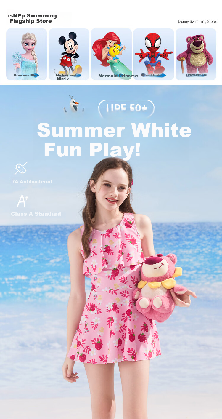 Disney Kids Girls One-Piece Skirted Swimsuit Toddler Swimwear Set D36661S2F Red Strawberry Bear Size 110 1