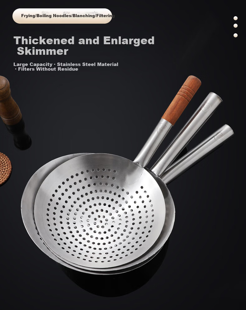 Danshi Zhiyuan Stainless Steel Handle Skimmer Spoon 28CM Oil Draining Strainer Slotted Spoon Frying Oil Strainer Spoon Jingcang 1