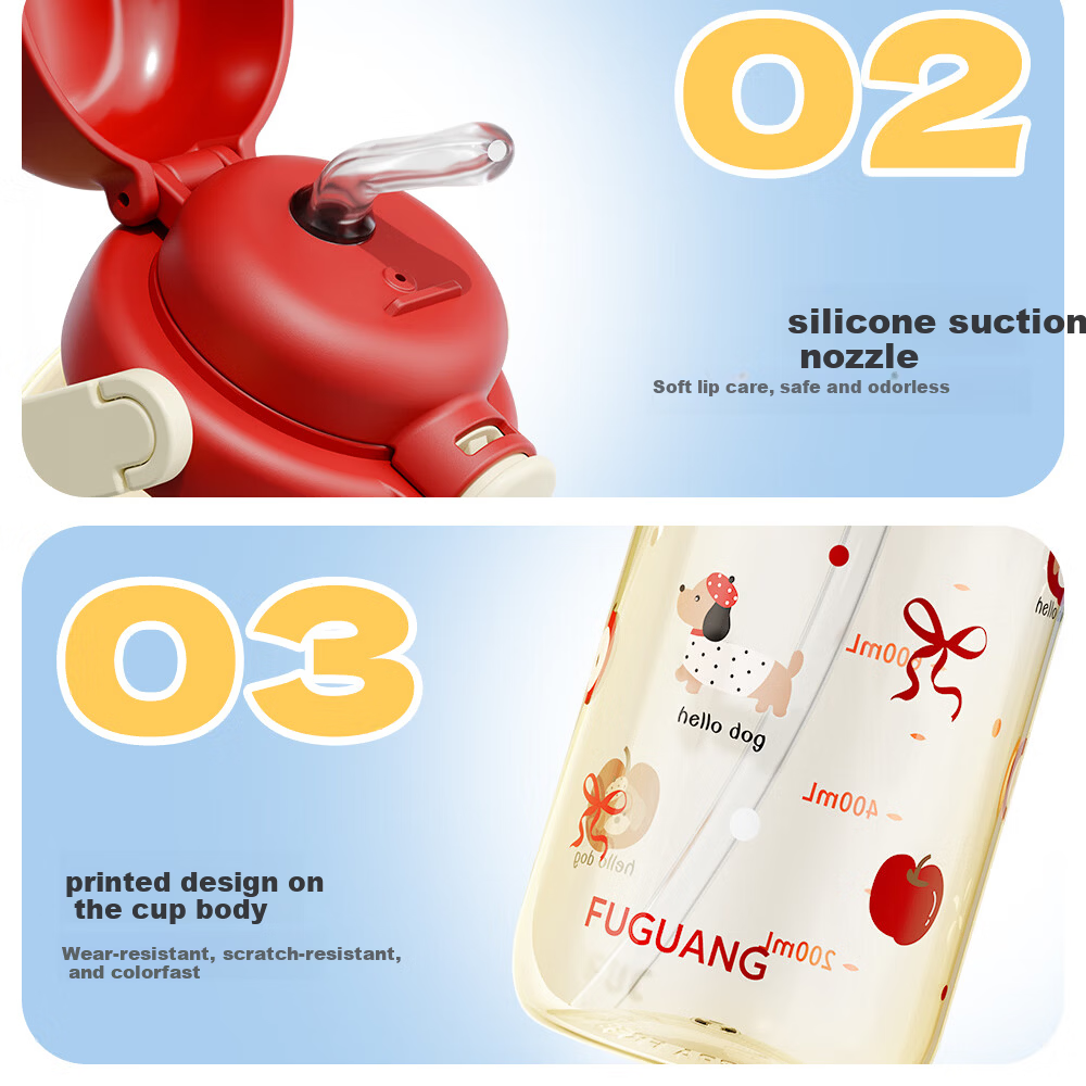 Fuguang PPSU Water Bottle Children's Student Portable Large Capacity Dual Drinking Flask Summer Carry Handle Backpack 980ml 17