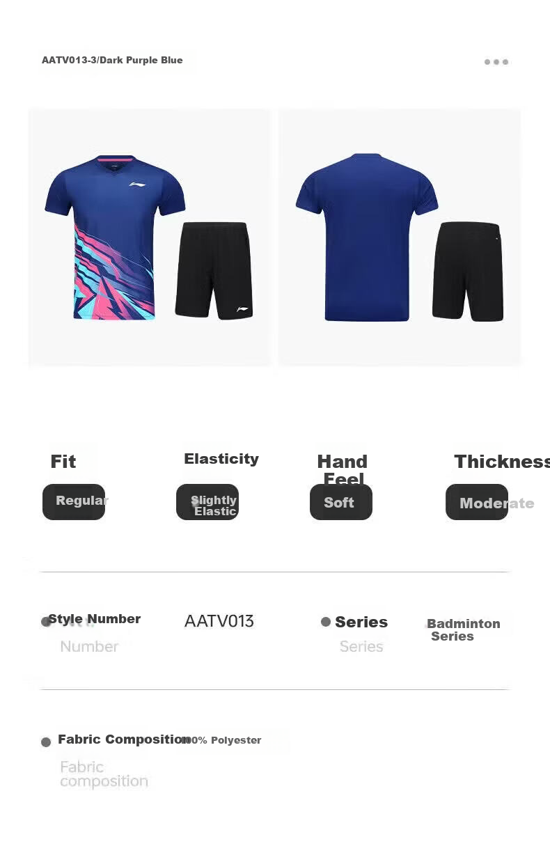 LI-NING Quick-Dry Breathable Badminton Shirt and Shorts Club Series Training Competition Team Uniform Set for Men 5
