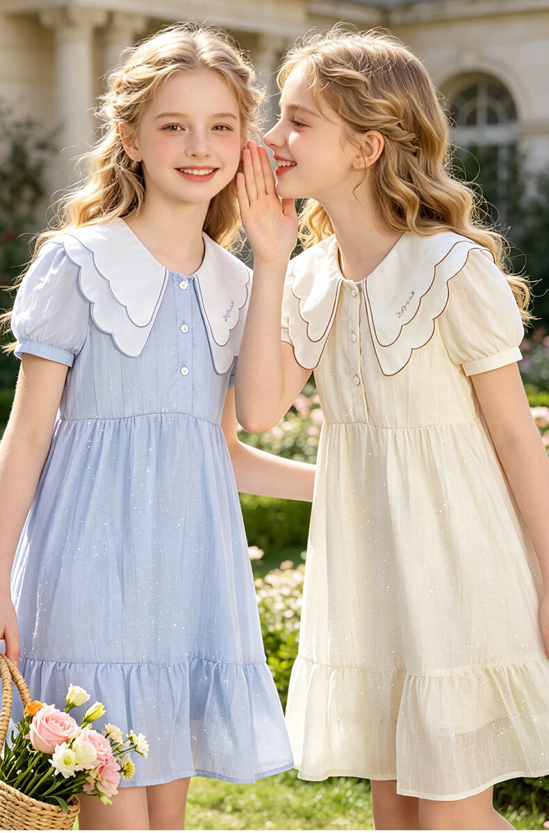 Disney Girls' Tencel Dress Summer Lightweight Princess Dress for Older Children EQ083 Blue 160cm 1