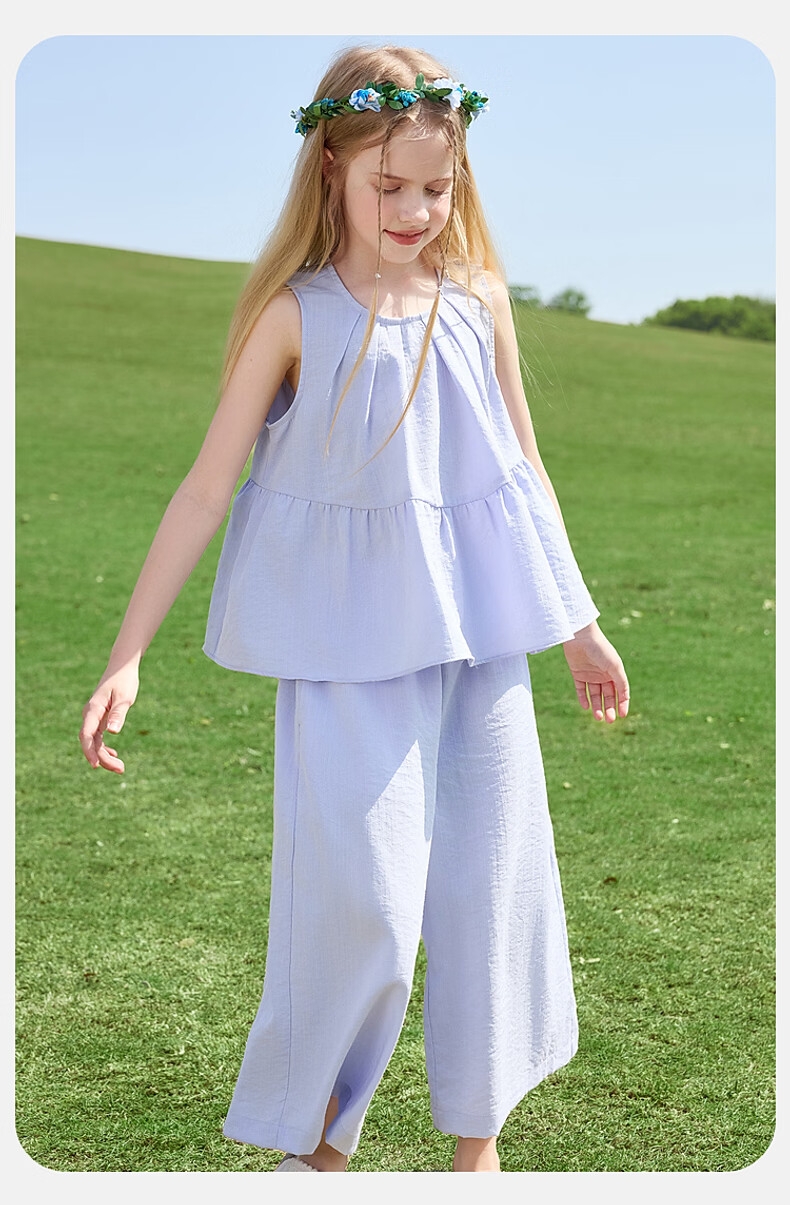 ASK JUNIOR Girls' Summer Set Youth Sleeveless Tank Top and Straight Wide-Leg Pants Two-Piece Green 170 16
