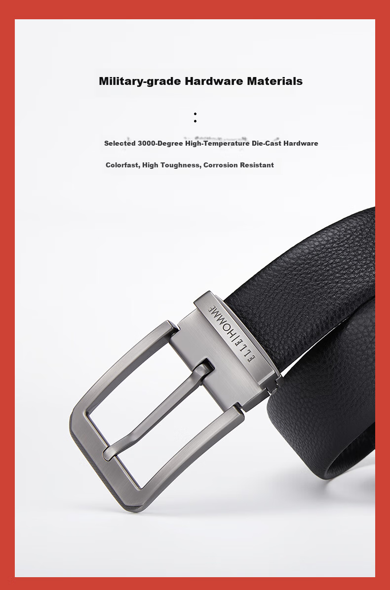 ELLE HOMME French Brand Men's Genuine Leather Belt First Layer Cowhide Pin Buckle Belt Gift Box Birthday Present for Boyfriend Husband 6