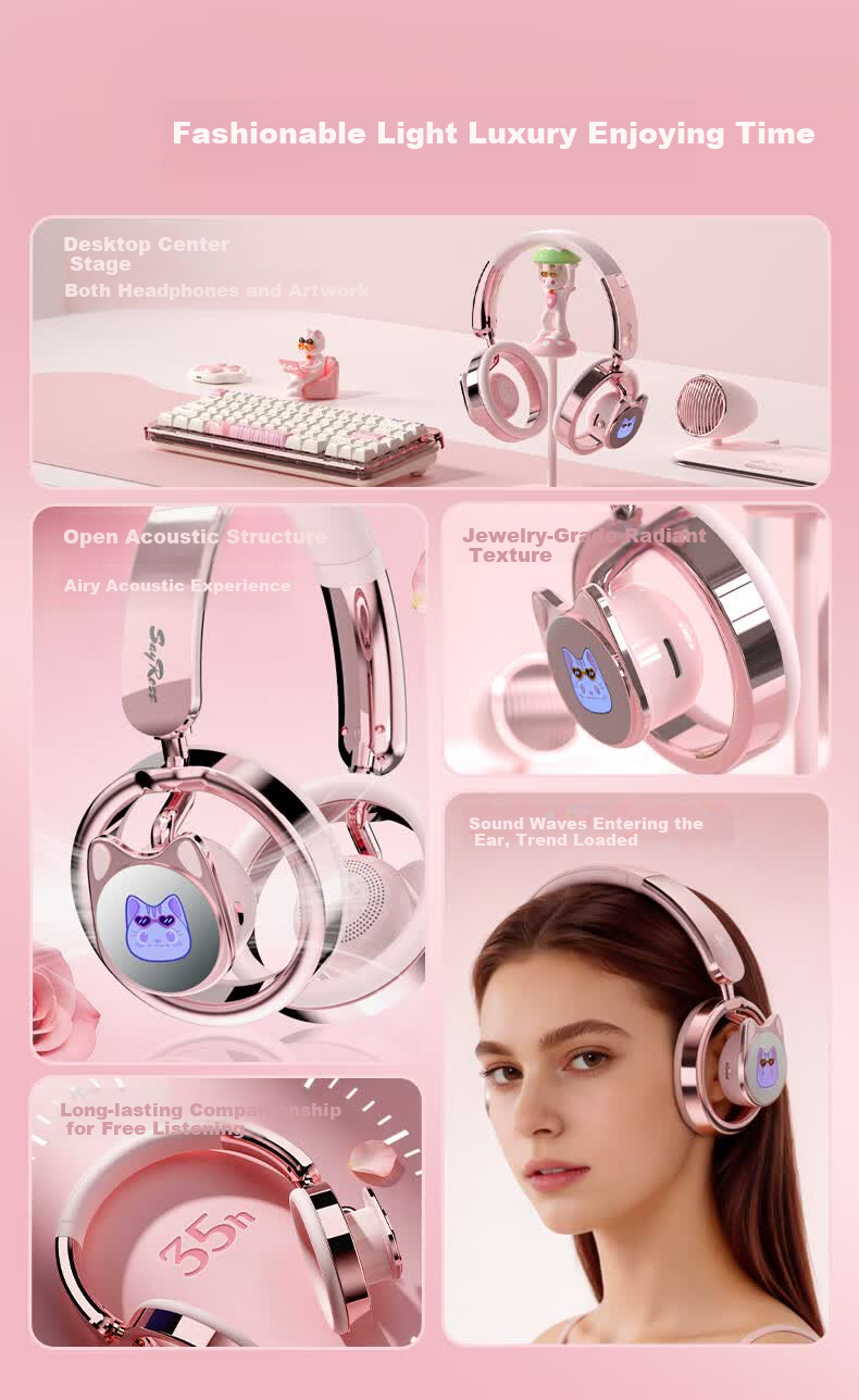 SayRose Cat Ear Headphones Apple Wireless Dreamy Starry Sky Atmosphere Huawei Stylish Gift for Girls Girlfriend Wife Bestie Birthday Holiday Summer Blue 5