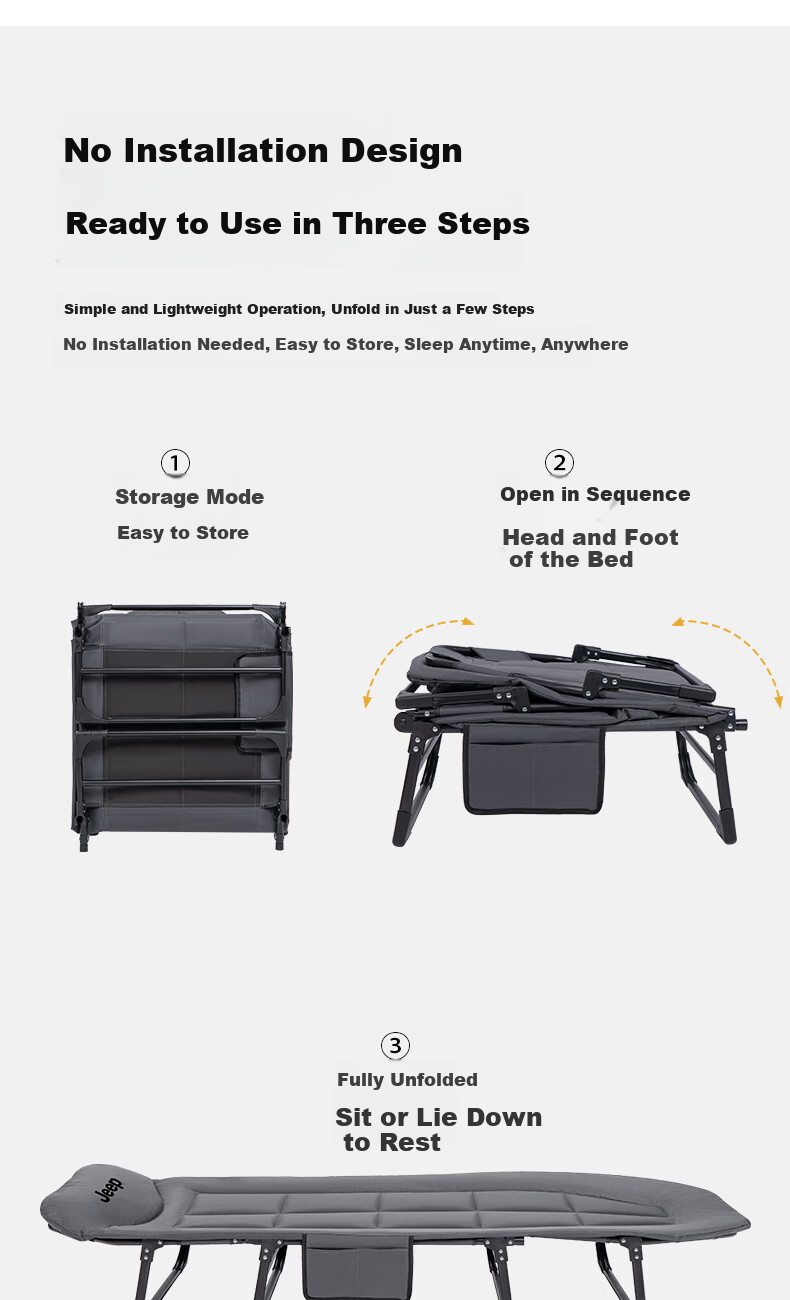 JEEP Folding Nap Bed Hospital Multifunctional Portable Single Military Cot Outdoor Office Recliner Large Size 11