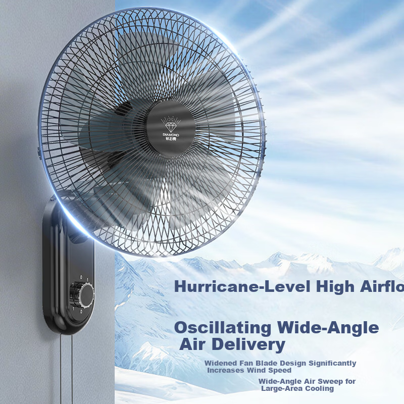 DIAMOND Wall-Mounted Oscillating Fan Home Living Room Wall Fan Industrial High-Power Wall-Mounted Fan for Dormitory Restaurant School Shop ZM
