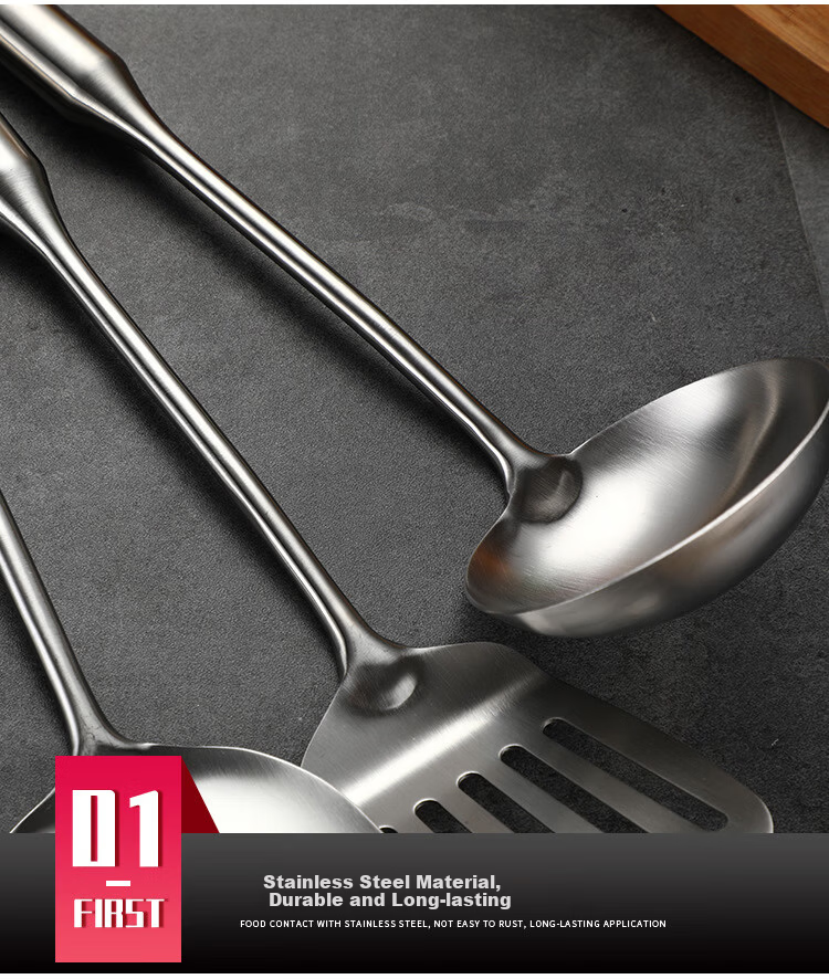 Jinwanfu 304 Stainless Steel Cooking Spatula High-Temperature Resistant Non-Stick Frying Pan Turner Kitchen Utensil 8