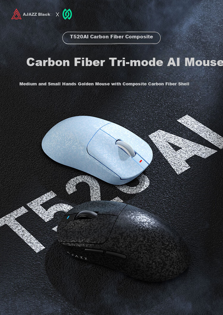 AJAZZ T520AI Wireless Mouse, Carbon Fiber Lightweight Gaming Mouse, Star Flash Three-Mode Connection, Comfortable Feel, Delicate Texture, Blue 1