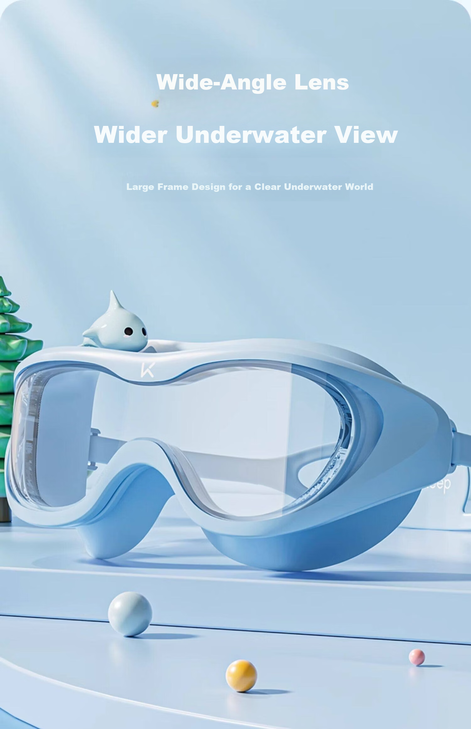 Keep Kids Swimming Goggles HD Waterproof Anti-Fog Large Frame Professional Diving Glasses Seaside Blue 7