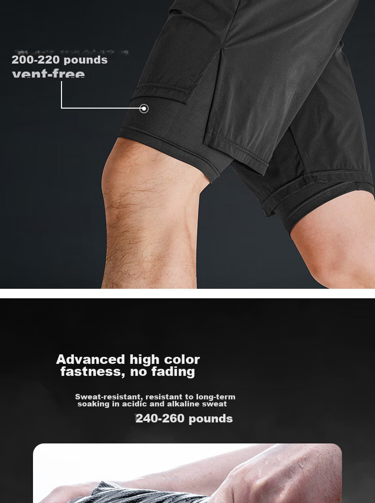 Fandimu Men's Sports Shorts, Marathon Running Black Double-Layered Inner Lining Fitness Hiking Quick-Dry Breathable Knee-Length Shorts 7