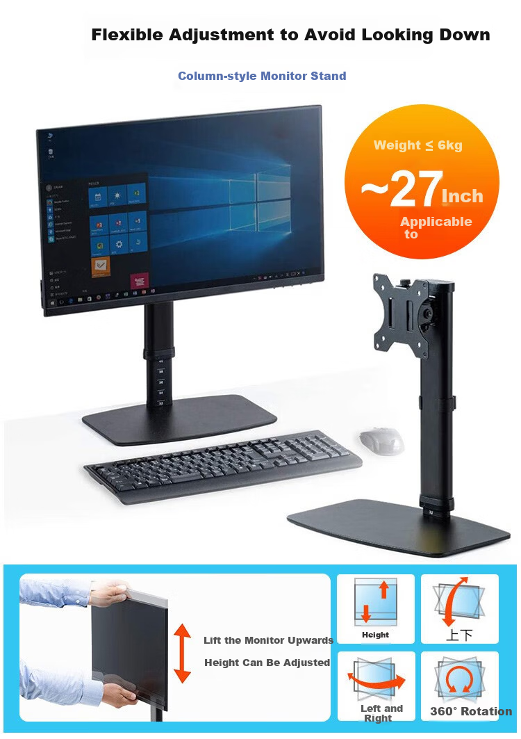 SANWA Vertical Monitor Stand Adjustable Height and Angle Non-Slip Base 27-inch Easy Installation LA020 Black 1