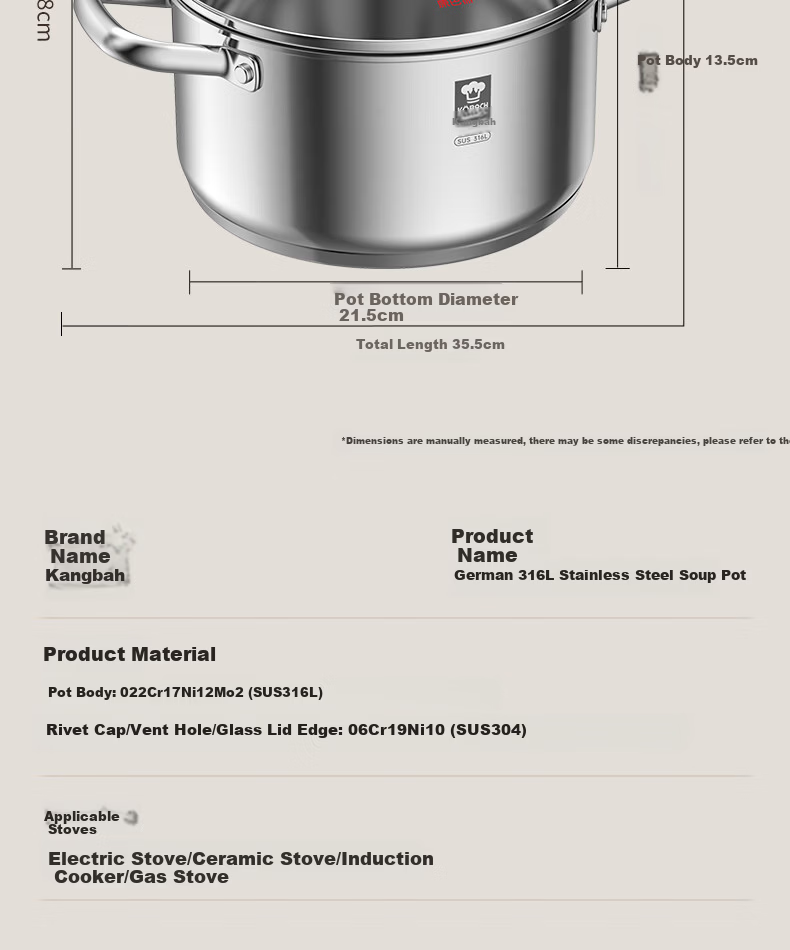 KOBACH German-Style Soup Pot, 316L Thickened Stainless Steel, Multifunctional Frying Pan, Steaming And Stewing Pot, Large Capacity, Compatible with Induction Cooker And Gas Stove 13