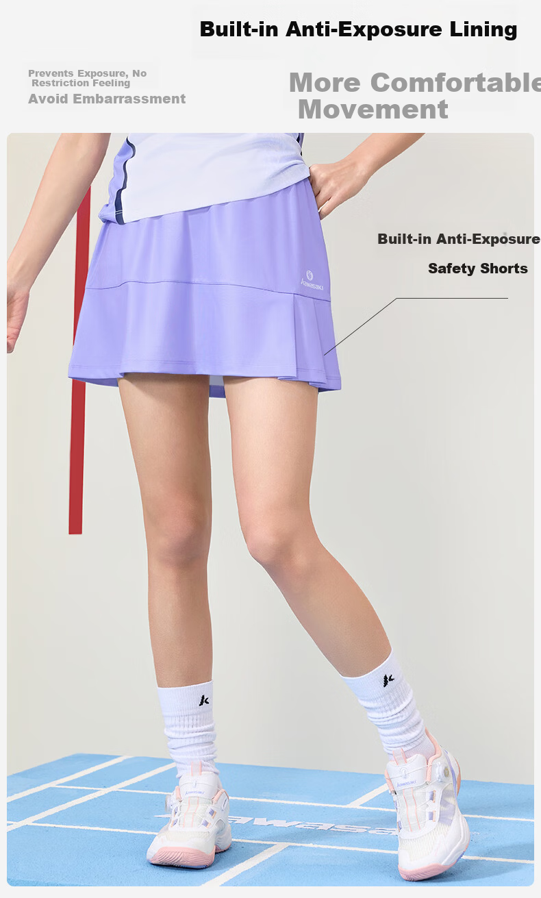KAWASAKI Women's Badminton Knitted Skirt Casual Sports Anti-Exposure Half Skirt D2707 Purple XL 8