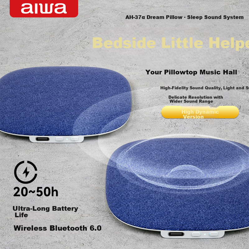 Aiwa AH-37 Sleep Aid Under-Pillow Bluetooth Speaker Ultra-Thin Pillow Speaker Sleep Sound Machine White Noise Bedside Speaker Blue