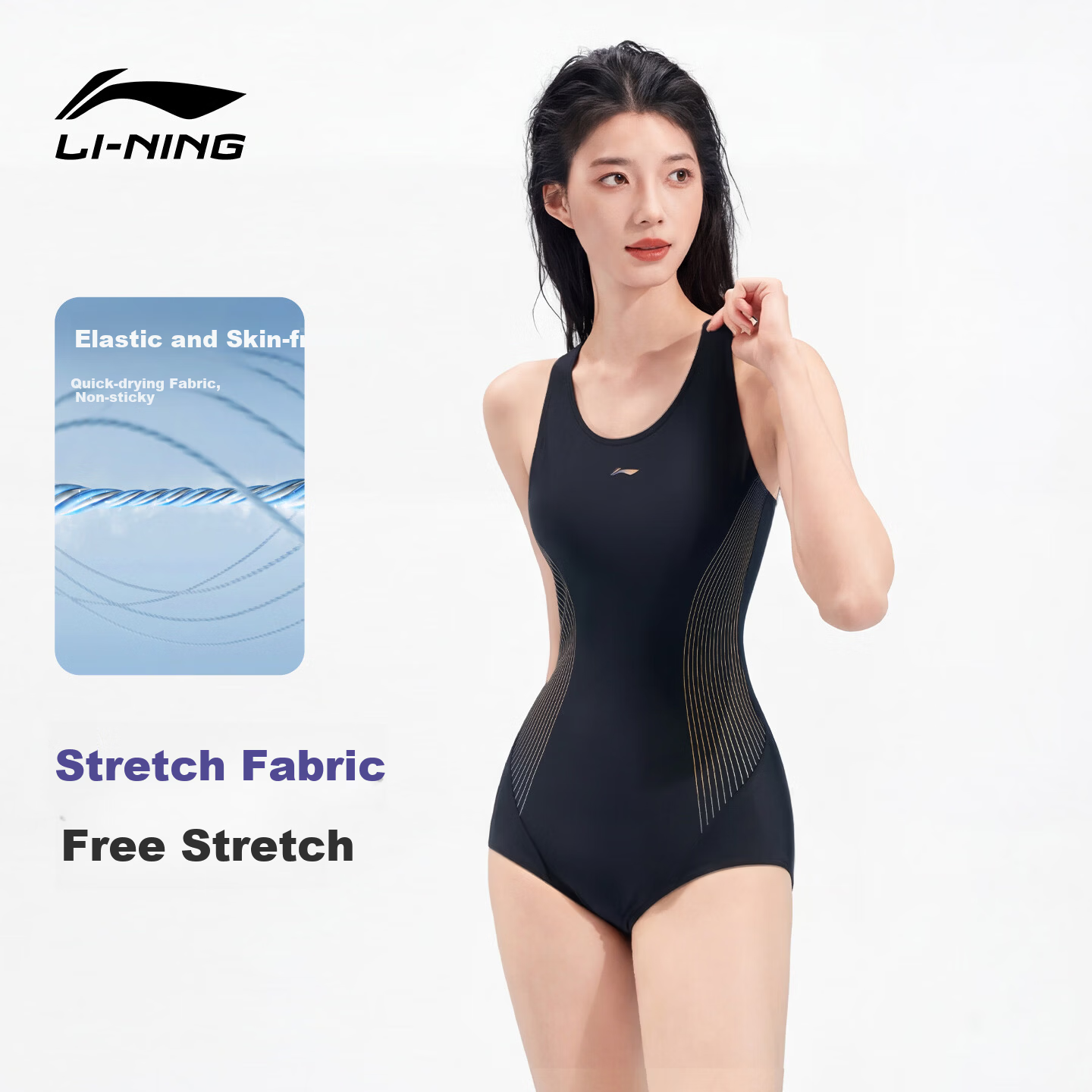 LI-NING Women's One-Piece Swimsuit 2026 New Premium Professional Racing Triangle Swimwear Spa