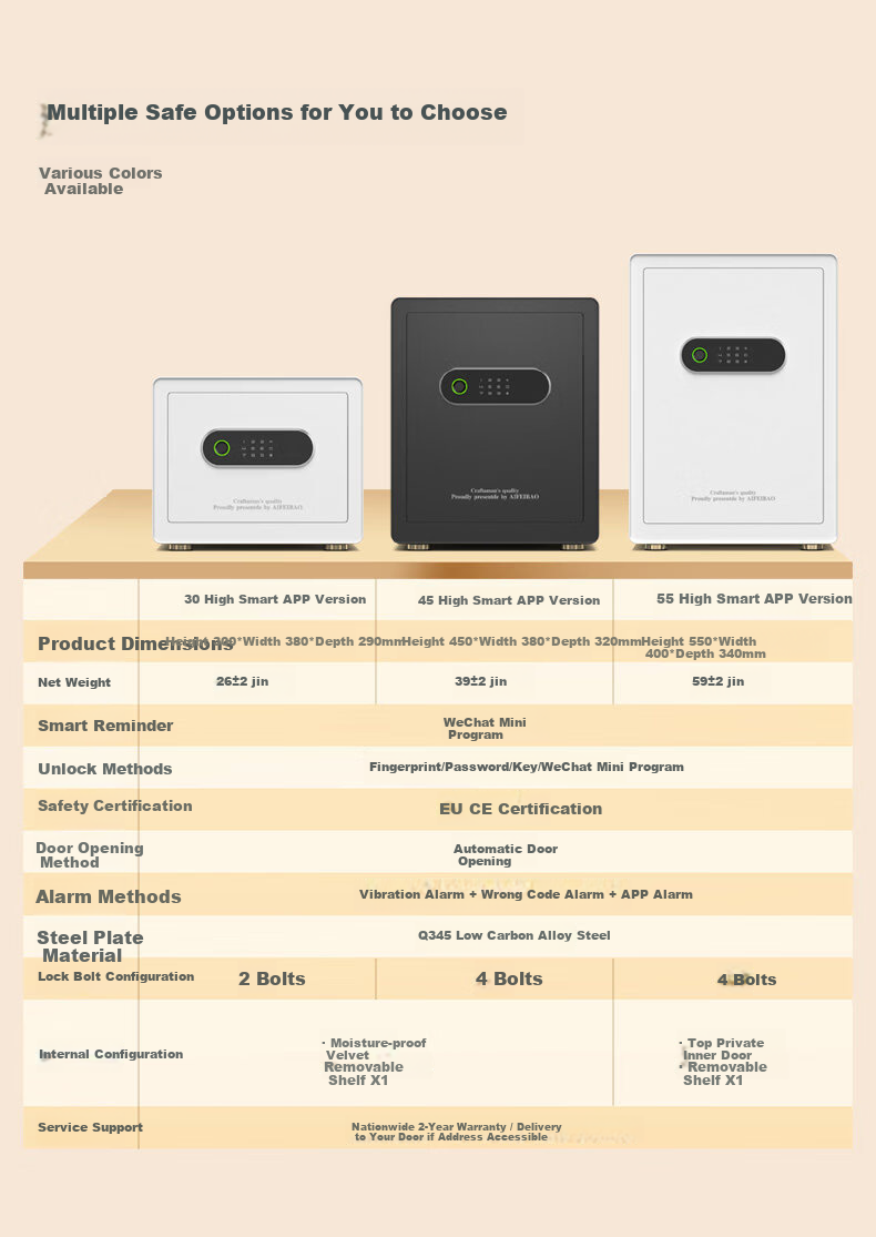 Aifeibao Home Safe Small Smart WiFi Remote Anti-Theft All-Steel Storage Box Automatic Door Opening for Family And Office Use, 30cm High + White 9