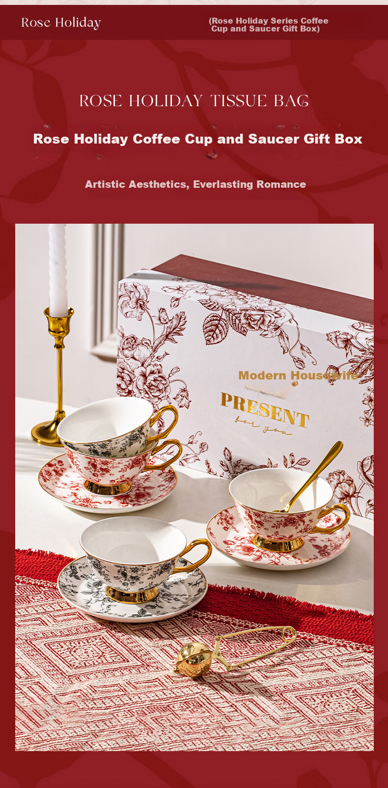 Modern Housewife Rose Holiday Coffee Cup Set Gift for Housewarming Wedding Engagement Newlywed 5