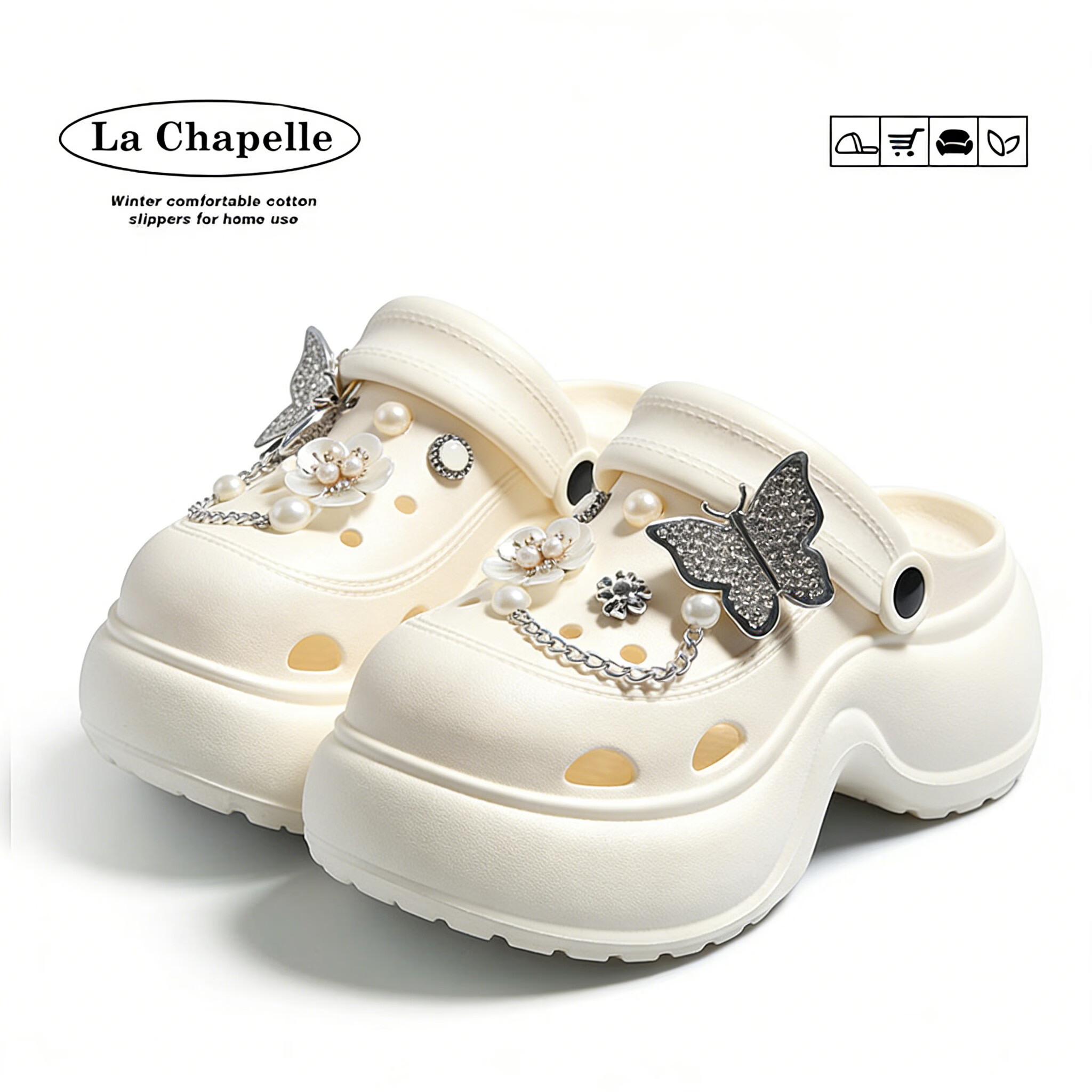 La Chapelle Women's Thick Sole Hollow Out Summer Outdoor Comfortable Butterfly Slippers 216 Khaki Size 37-38