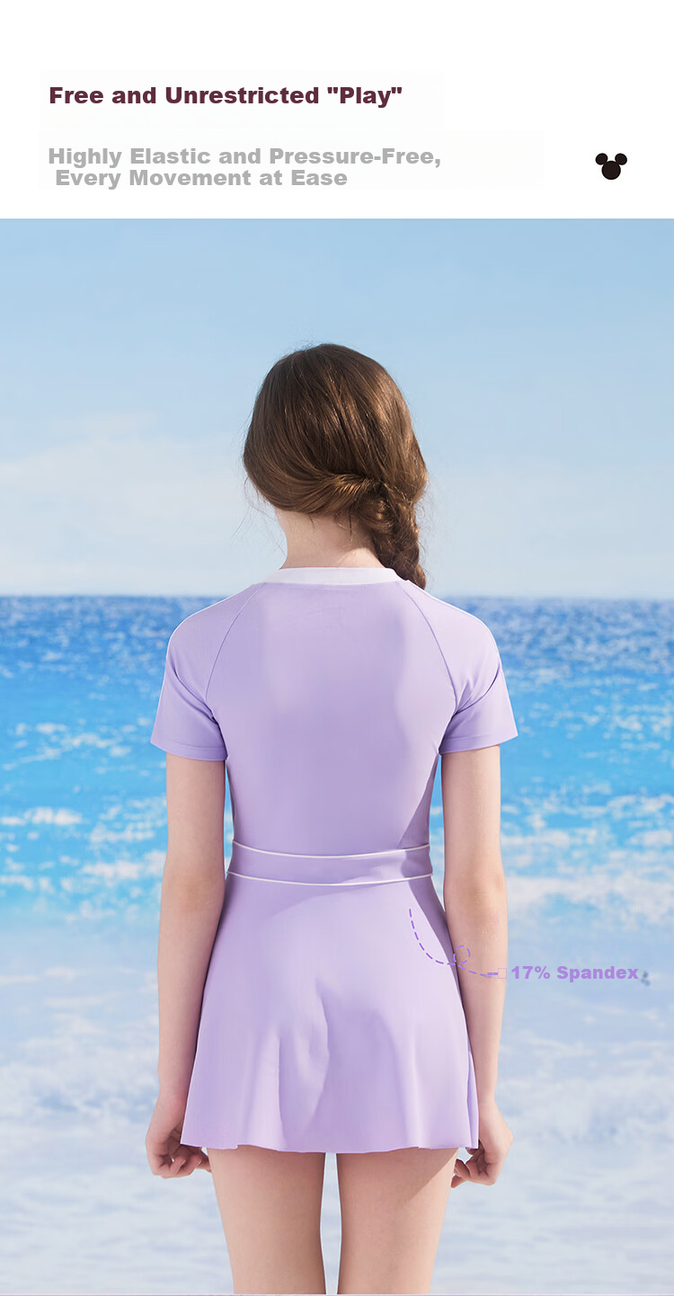 Disney Girls' Kids One-Piece Skirted Sunscreen Swimsuit D36574S2G Purple Elsa Size 120 2
