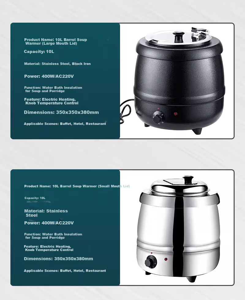Danshi Zhiyuan Hotel Buffet Electric Heated Soup Warmer Pot 10L Black/Large Mouth Lid 304 Stainless Steel (Jingcang) 18