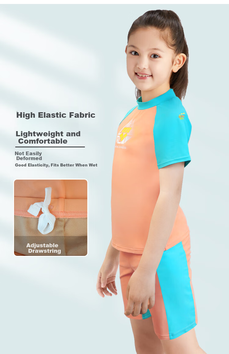 Arena Kids Girls Dopamine Short Sleeve Two-Piece Swimsuit UV Protection Quick-Dry High Elasticity Chlorine Resistant Comfortable Fit 3