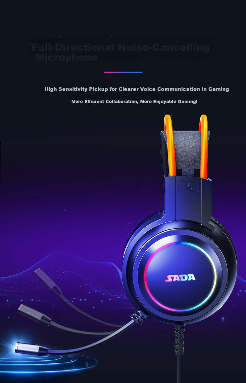 SADA Gaming Headset Wired Dual-Mode 3.5mm Noise-Cancelling Microphone High-Quality Over-Ear Delta FPS PUBG Comfortable 3