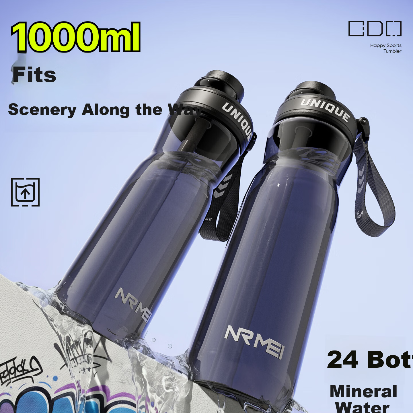 ERM Large Capacity Tritan Plastic Straw Water Bottle Outdoor Sports Water Cup for Men and Women Students Summer High Temperature Resistant Cup
