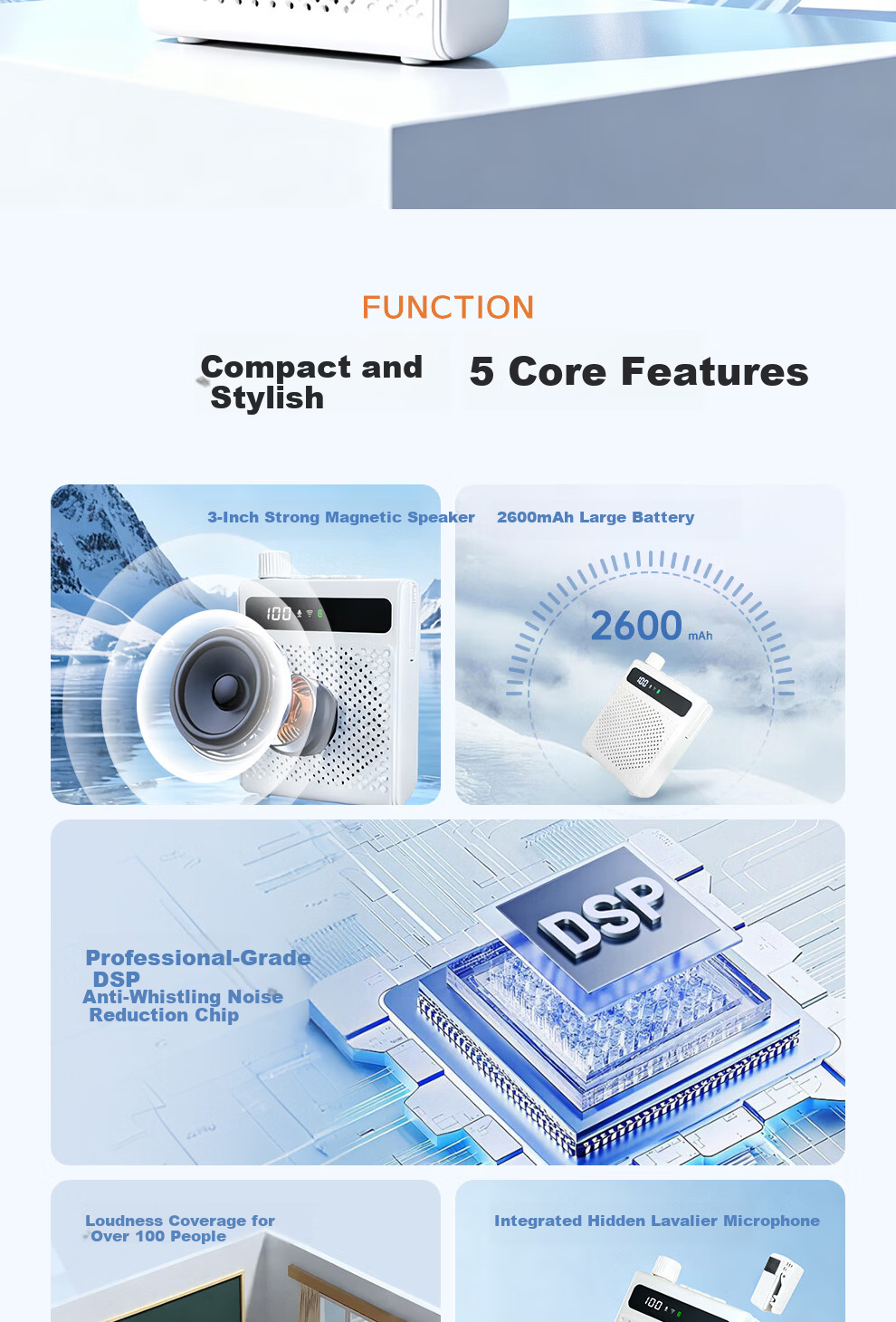 JiliMi Wireless Magnetic Clip-on Lavalier Microphone Mini Speaker Teacher Dedicated Bluetooth Speaker U Disk Anti-Howling Speaker Microphone Tour Guide Outdoor Waterproof K1 White 2