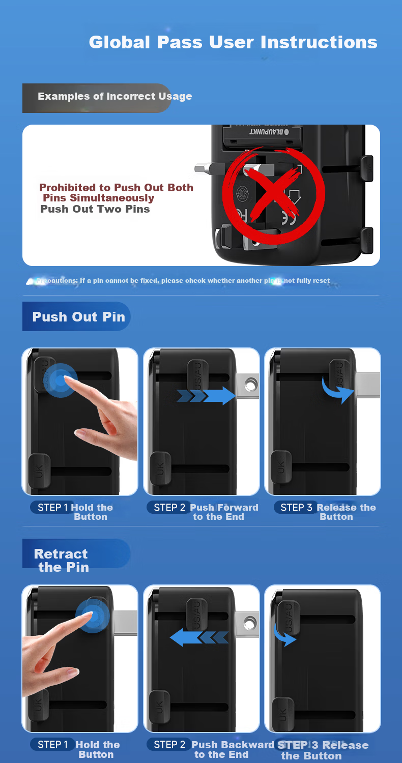 BLAUPUNKT German Universal Travel Adapter Plug, Multi-Functional Charging Converter, International Travel Adapter for US, UK, EU, AU, And JP Standards 2