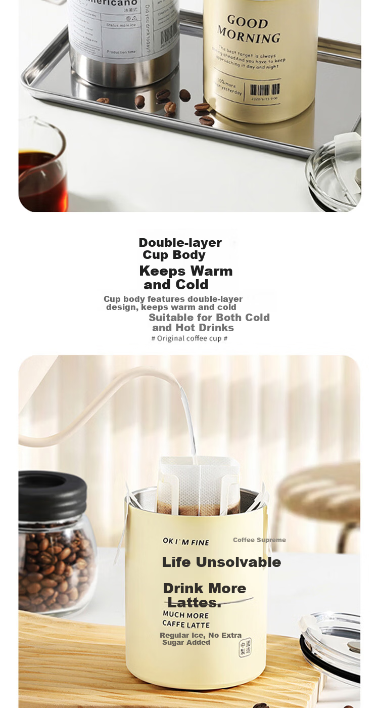Mongdio American Style Coffee Mug 304 Stainless Steel Direct Drinking Cup Ice King Outdoor Camping Portable Straw Cup Water Bottle 3
