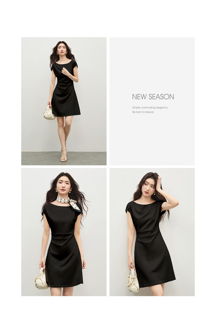 Shangdu Bila Elegant Temperament Short Sleeve Dress Women Spring Summer Off-Shoulder Pleated Slimming A-Line Mid-Length Dress 15