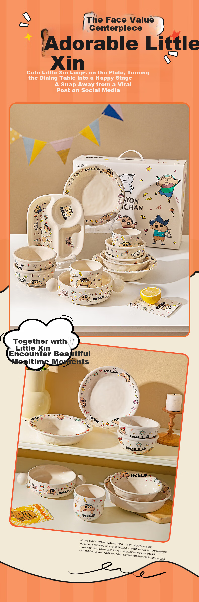 Modern Housewife Crayon Shin-chan Divided Dinner Plate Set for 2 Adults Household Tableware Breakfast Plates Bowls 11