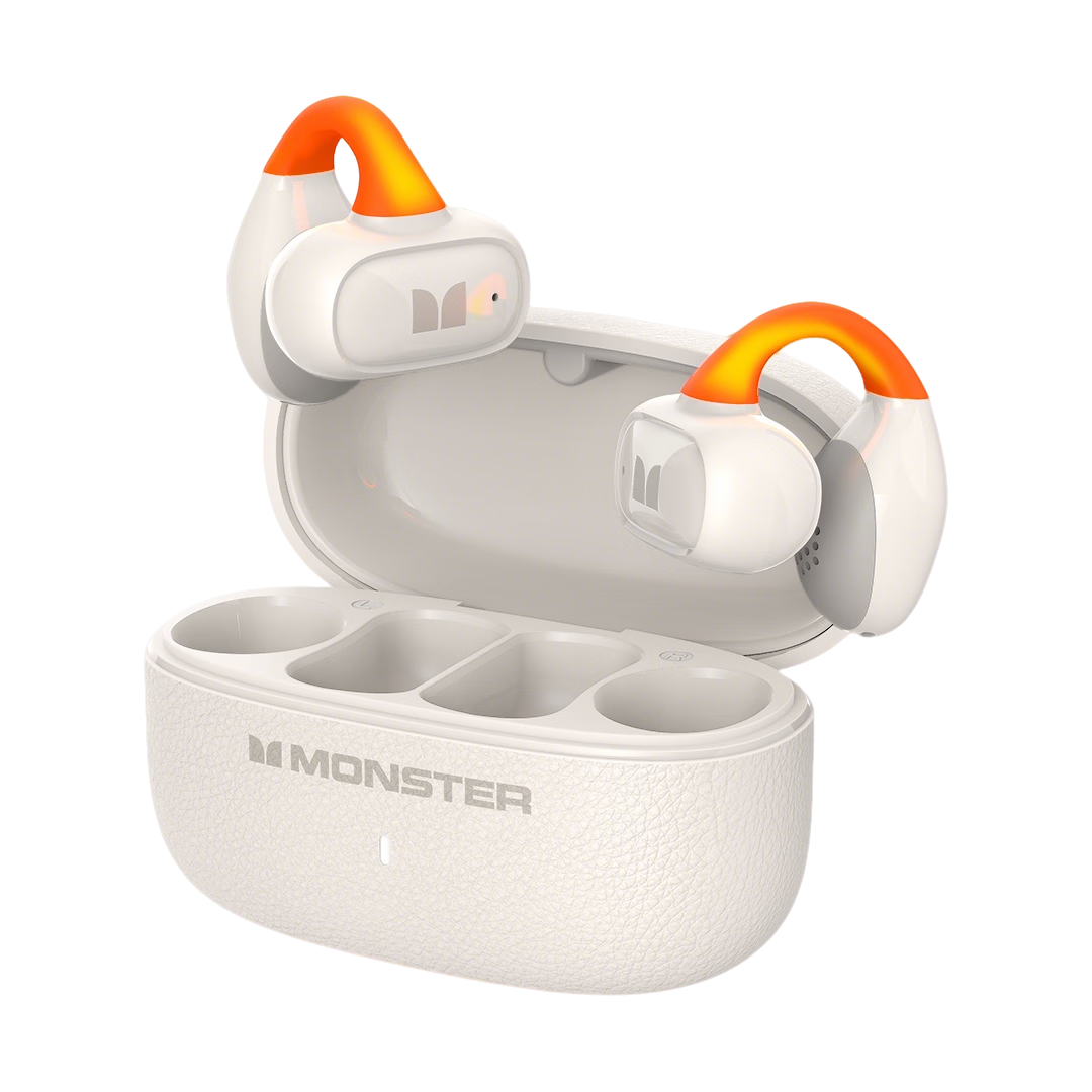 Monster 2026 New Arena Clip-On Wireless Bluetooth Earphones Sports Earphones with Night Running Light ENC Call Noise Cancellation Bluetooth 6.0 White Compatible with Apple and Huawei