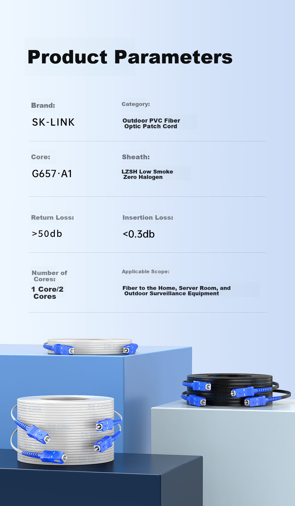 SK-LINK Single-Mode Simplex Outdoor 1-Core 3-Steel Wire Self-Supporting Butterfly Low-Smoke Halogen-Free Patch Fiber Optic Cable Broadband Fiber Optic Drop Cable 100m SWGLSM-100M 7