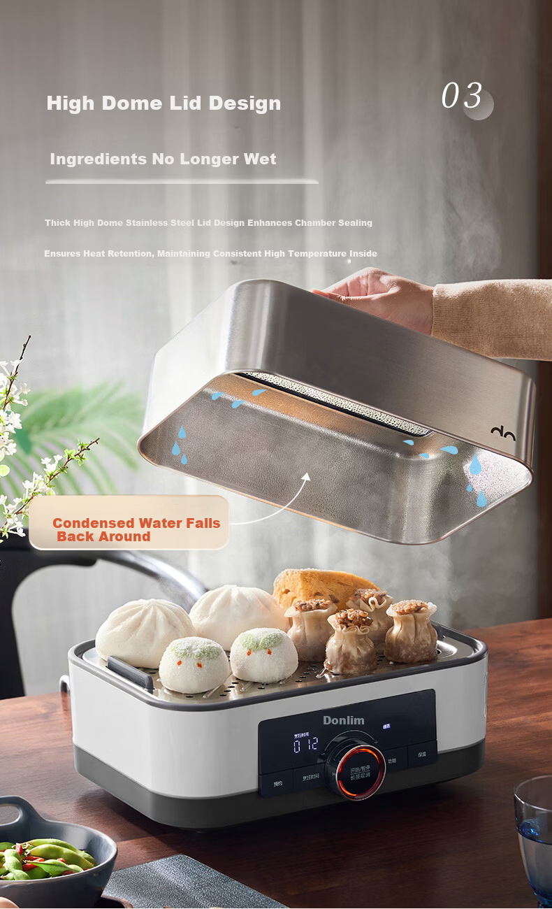 Donlim 618 Price Protection Electric Steamer Multi-Functional Steaming and Stewing Pot Double-Layer Stainless Steel 1005 Upgraded Large Capacity Steam Cooker with Reservation Timer for 3-4 People DL-3 16