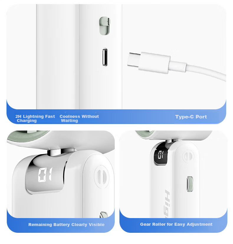 CHIGO Handheld Mini Fan Portable High-Speed Small Desktop Foldable Powerful Long Battery Life Outdoor Neck Hanging Personal Cooling Fan for Students Office Ice Compress Food Blowing 12