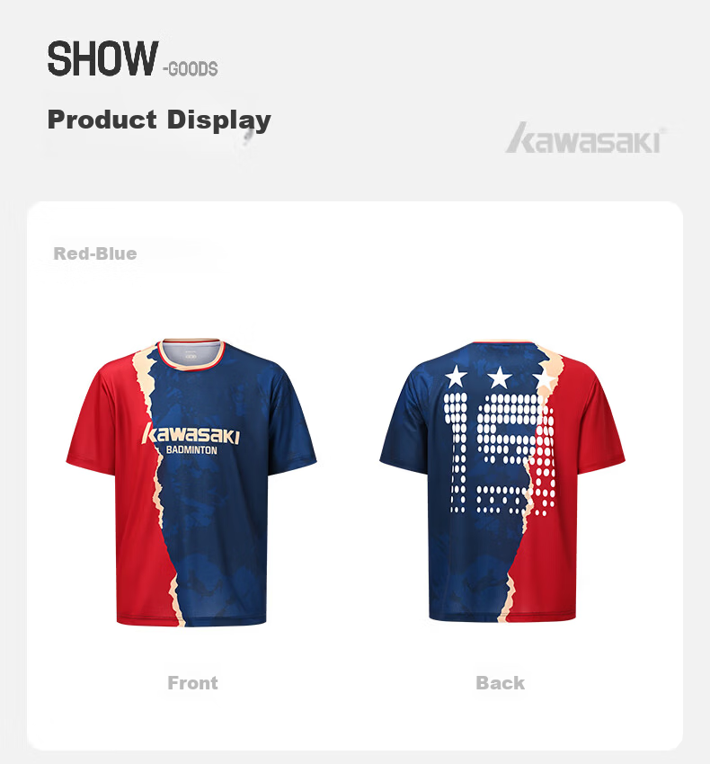 KAWASAKI Men's Badminton Shirt Short Sleeve T-Shirt Competition Training Navy Blue S 15
