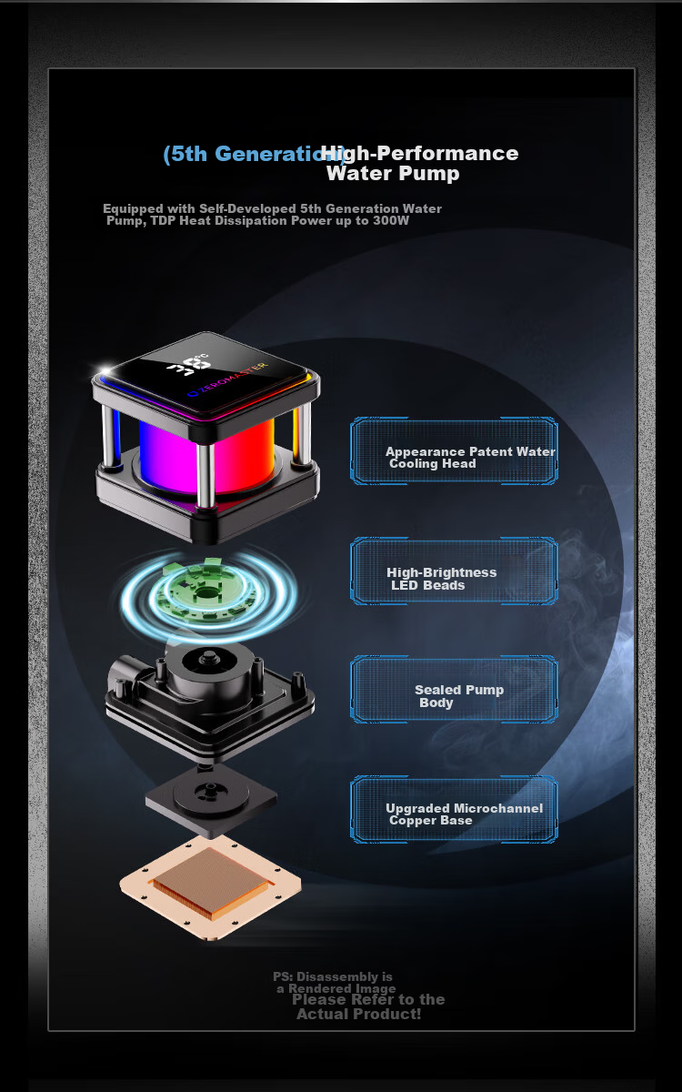 ZeroMaster 240 ARGB All-in-One CPU Liquid Cooler with Temperature Control, RGB Sync, and Temperature Display 5