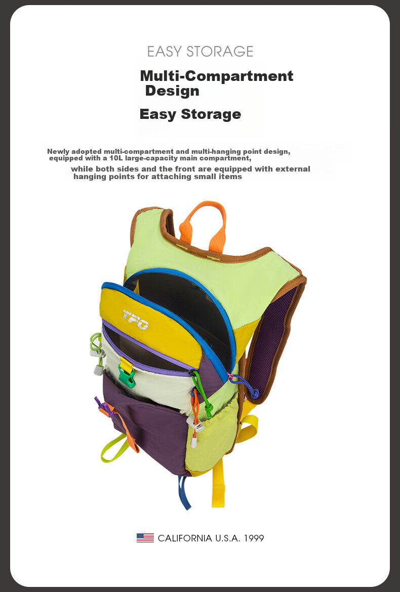 TFO 6th Generation Kids Outdoor Backpack Lightweight Travel School Bag Double Shoulder A9202515 Colorful 10L 4