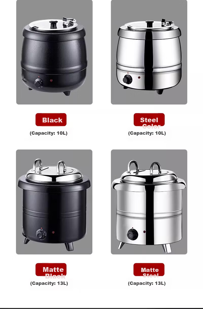 Danshi Zhiyuan Hotel Buffet Electric Heated Soup Warmer Pot 10L Black/Large Mouth Lid 304 Stainless Steel (Jingcang) 7