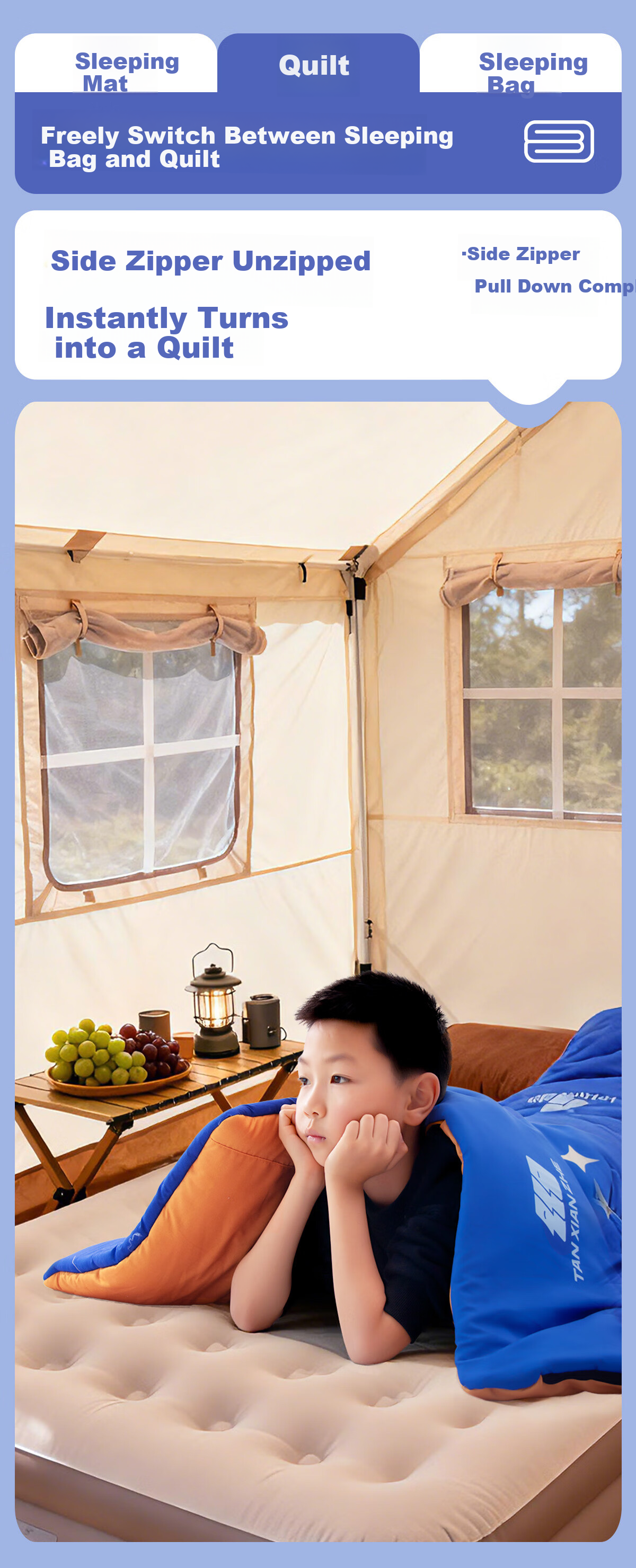 TAN XIAN ZHE Kids Sleeping Bag Outdoor Portable Lightweight Warm Cotton Sleeping Bag Four Seasons Universal Single Nap 6