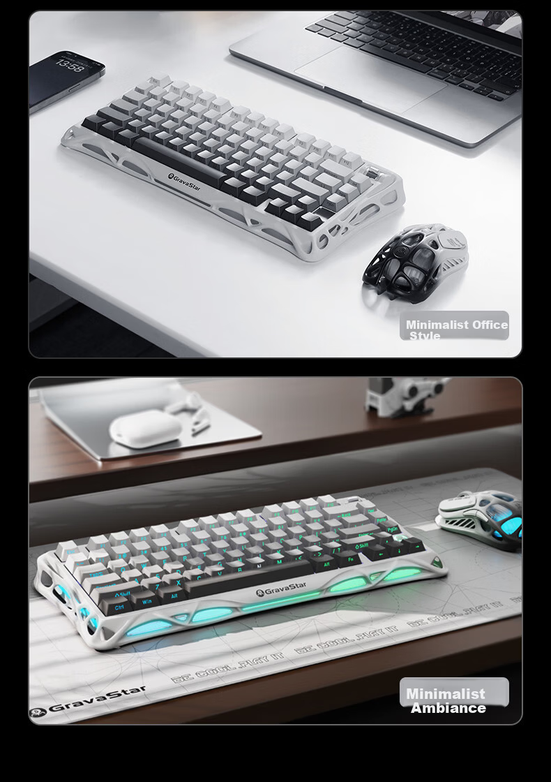 GravaStar Gasket Mechanical Keyboard, Gaming Wireless Wired Bluetooth Tri-Mode Gasket Customizable Keyboard And Mouse Set, Explorer Black Gift Box Editio 16
