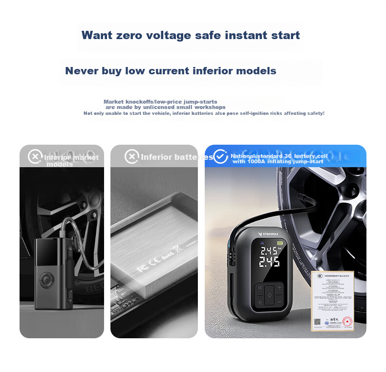 ETENWOLF X5pro Car Emergency Jump Starter Power Bank with 3C Certification and Integrated Air Pump 3