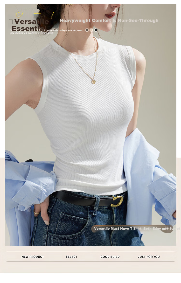 Langsha Women's New Slim Fit Ribbed High Neck Sleeveless Top Korean Style Fashionable Gray 3